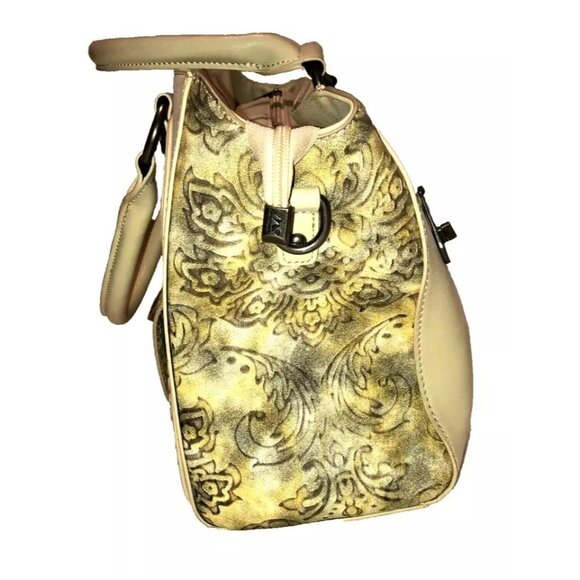 MONTANA WEST LARGE LEATHER PURSE STUDDED SILVER HARDWARE SATCHEL CREAM IVORY - Picture 6 of 6